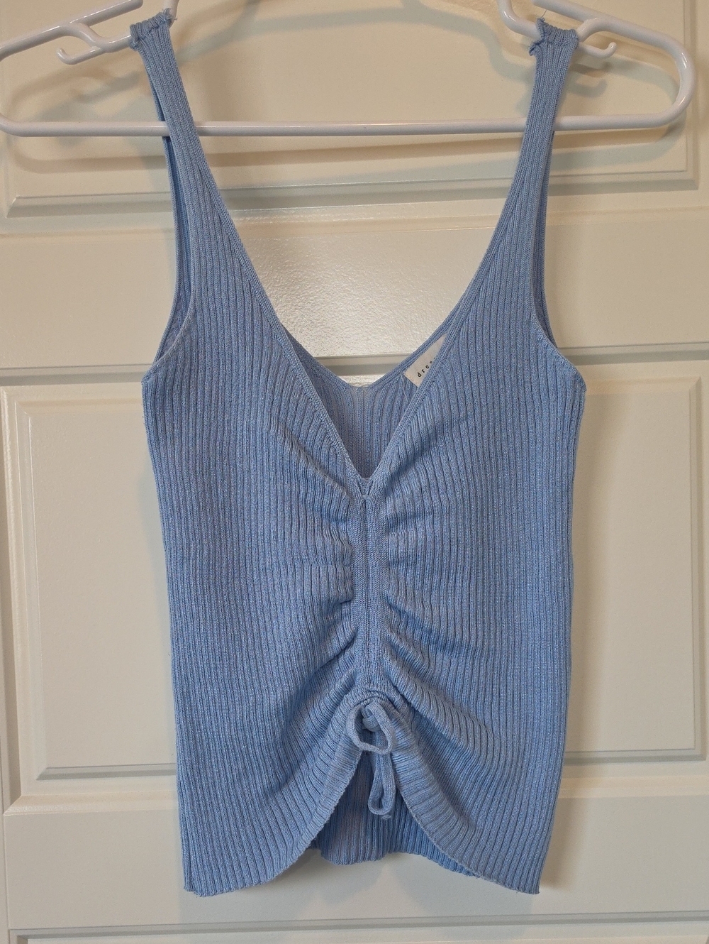 Dreamers by Debut Ruched V-Neck Ribbed Tank Top - Light Blue - Large (Jrs)
